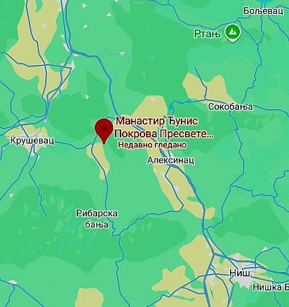 Локација манастир Ђунис Покрова Пресвете Богородице